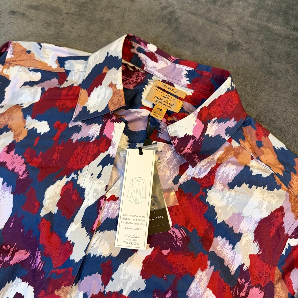 Investments Gold Label Taylor Shirt Womens 18W Multicolor Abstract Non Iron NWT